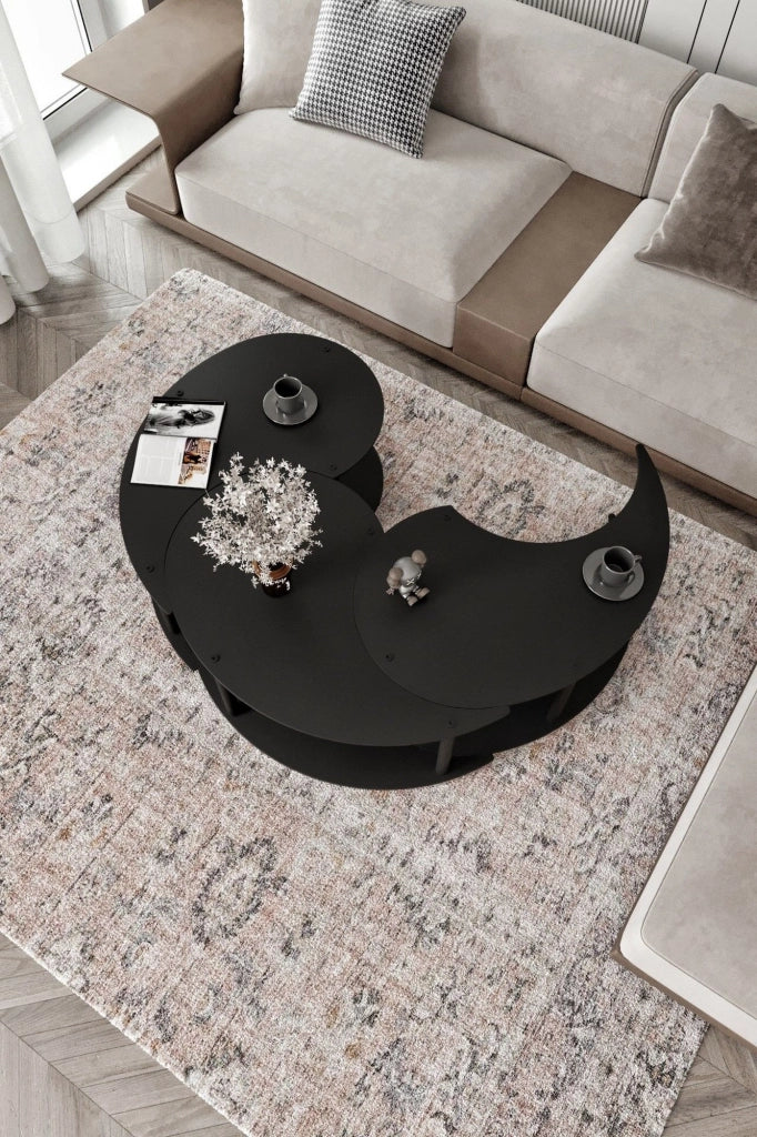 Gignese, Tavolino da Salotto set 3 Pezzi, 70x70x38h cm Nero