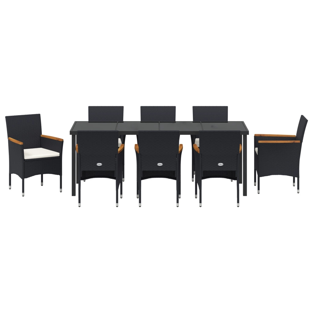 Set da Pranzo da Giardino 9 Pezzi Rattan PE Nero