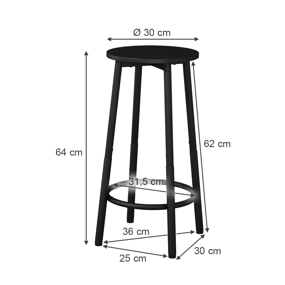 Vicco Set di 2 sgabelli da bar Nero 31.5 x 64 cm 2 parti