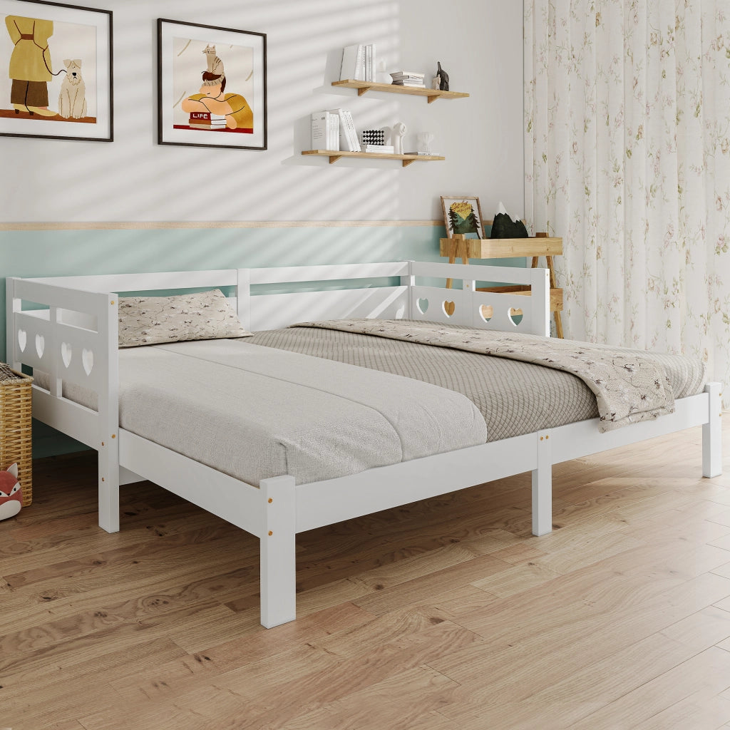 OKWISH Letto estraibile 90×200 cm, Letto Singolo allungabile, Cuore, rete con ruote, senza Materasso, in Legno, Bianco