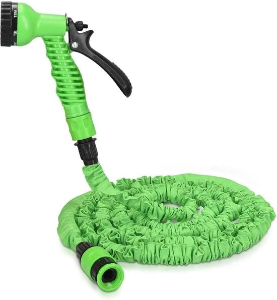 Serpentino flessibile per giardino 75-225 metri con bocchetta di spruzzo e connessione di pompa - Serpentina acqua flessibile colore verde