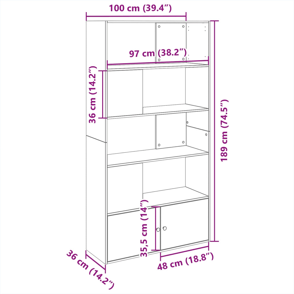 Libreria Rovere Fumo 100x36x189 cm in Legno Multistrato 3295328