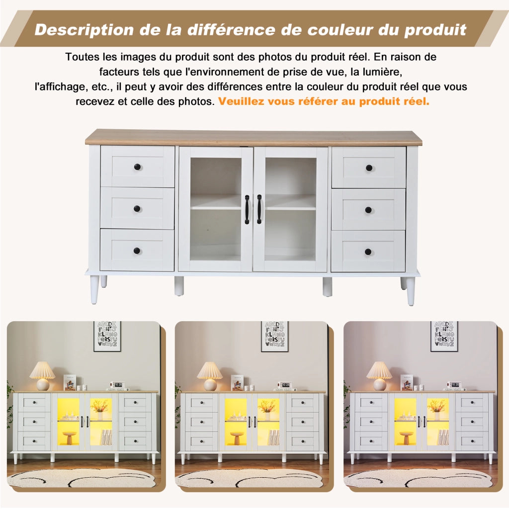 Credenza con 2 ante in acrilico; 6 cassetti e LED - per soggiorno - in MDF - 150 x 40 x 75 cm