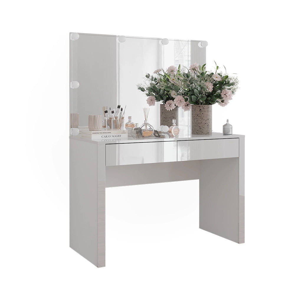 Vicco Tavolo da toilette Bianco lucido/bianco 110 cm con specchio e lampade
