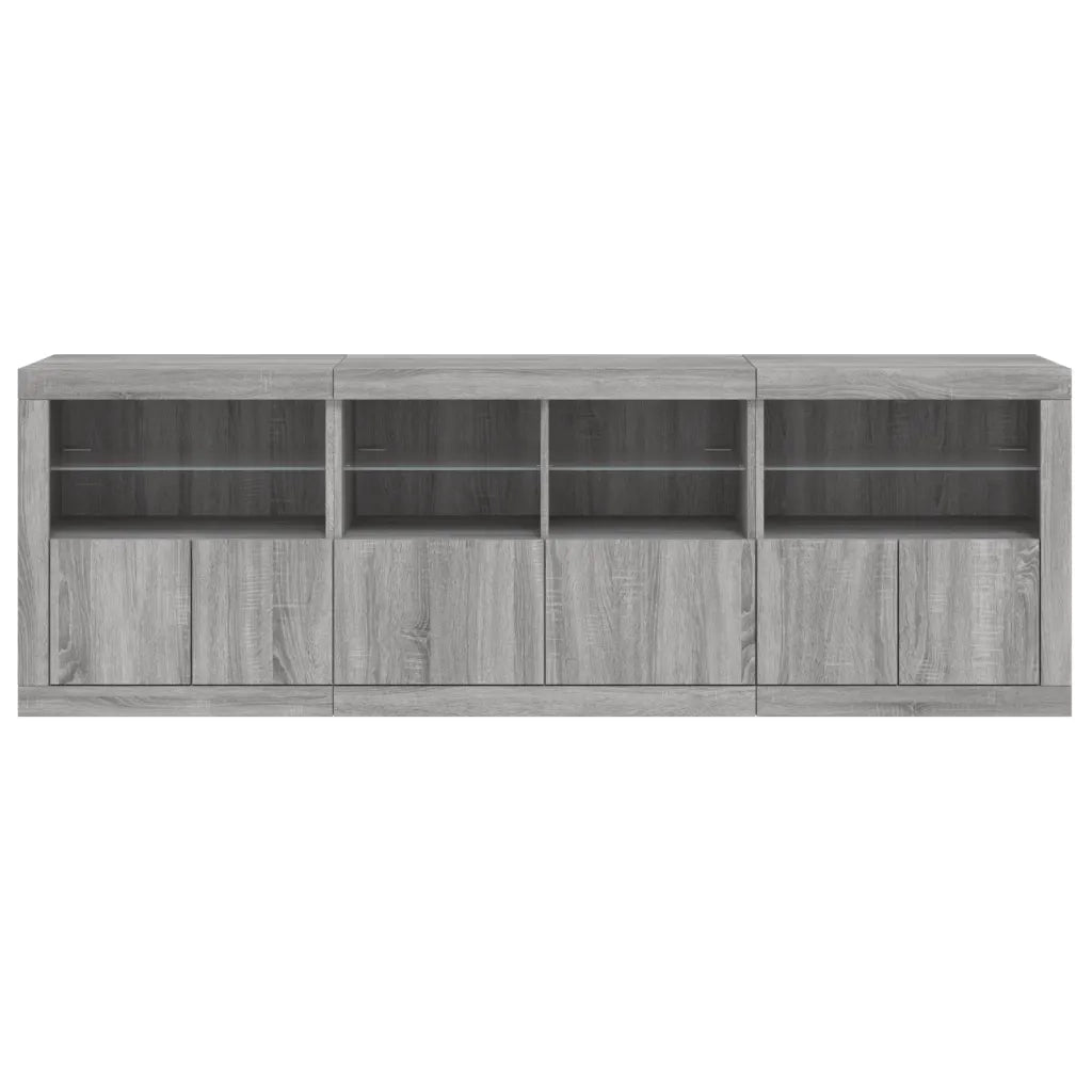 Credenza | Madia | Buffet da pranzo | Armadio da pranzo con Luci LED Grigio Sonoma 202x37x67 cm