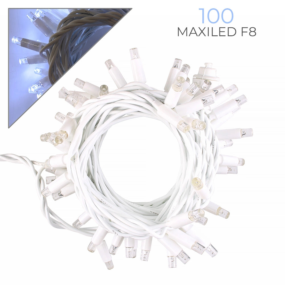 CATENA LUMINOSA 100 MAXI-LED CAVO BIANCO PROLUNGABILE CON LUCE BIANCA FISSA E INTERMITTENTE - PER DECORAZIONI EFFETTO CIELO STELLATO