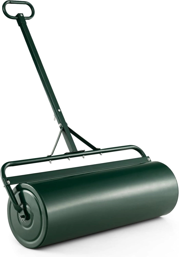 Rullo da Giardino Ø30 cm e 90 di Larghezza, Rullo da Prato in Metallo Manuale e per Trattorino, Rullo con Raschiatore Antisporco e Riempibile con Acqua/Sabbia (Verde, 63L)