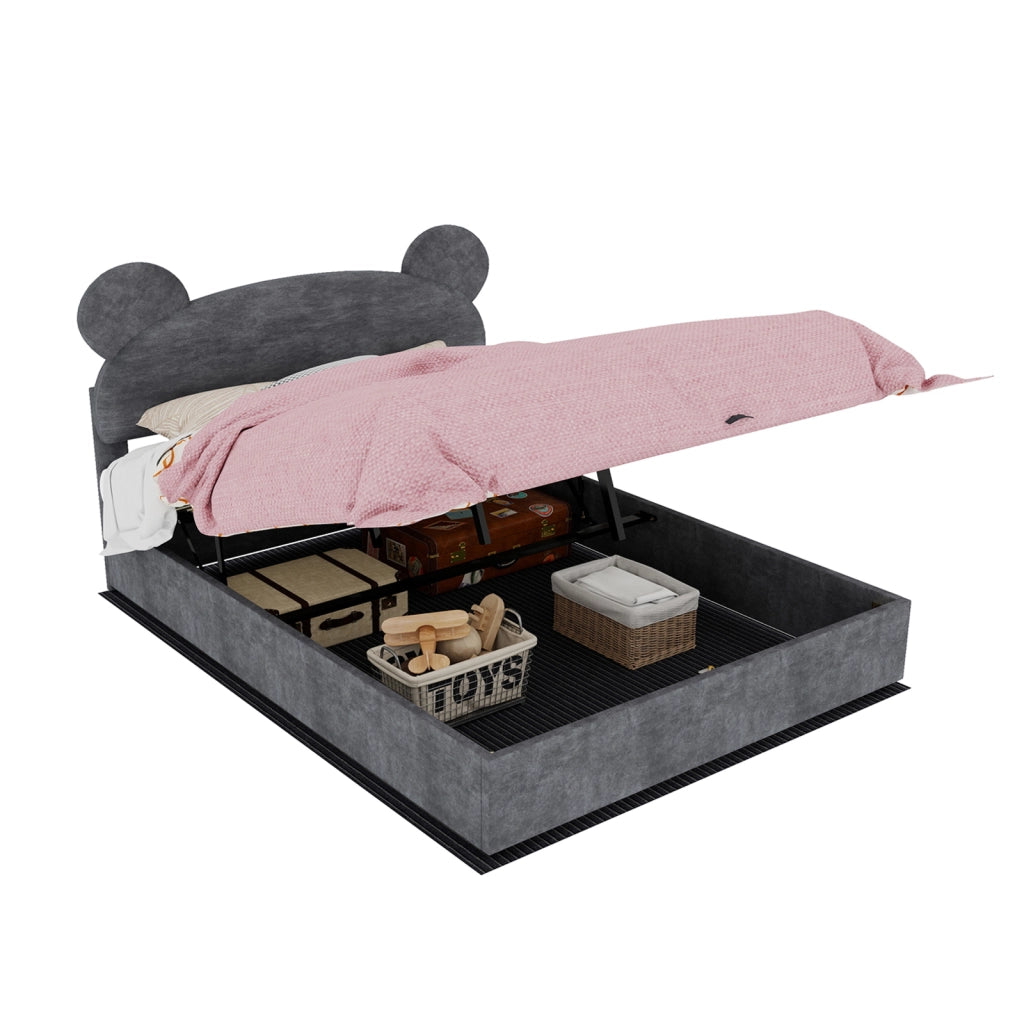 Letto per bambini con contenitore e materasso 140x200 cm; velluto grigio