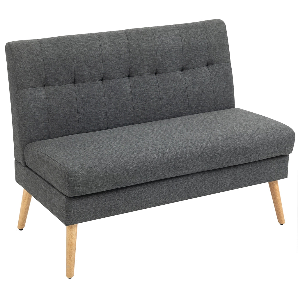 Divano 2 posti tessuto grigio ¨C Xylo ¨C gambe in legno, schienale trapuntato, imbottito