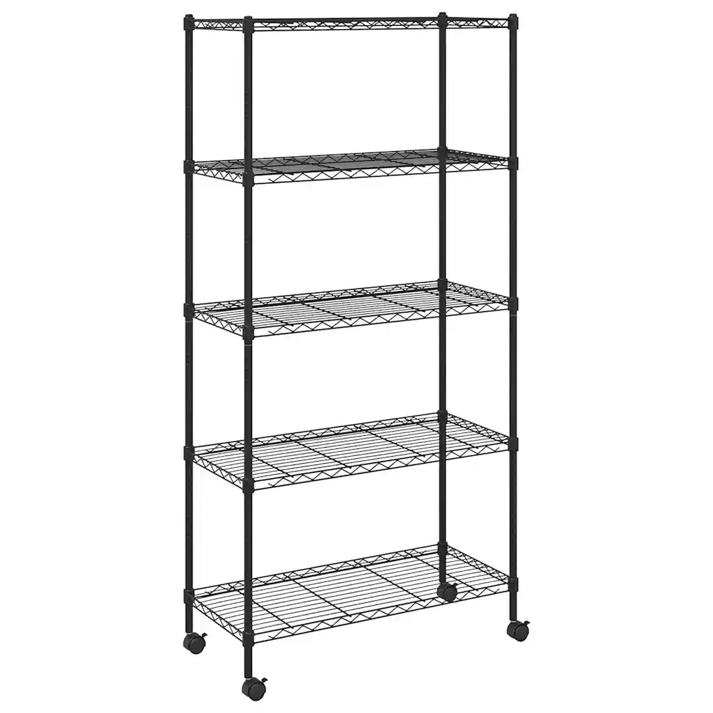 Scaffale a 5 Livelli con Ruote 75x35x155 cm Nero 250 kg CFW1494195