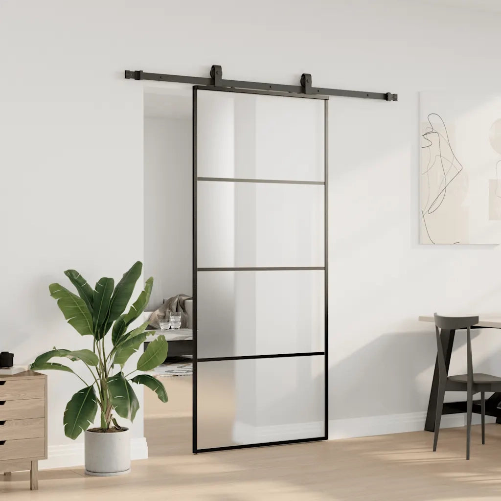 Porta Scorrevole con Ferramenta Nera 90x205 cm in Vetro ESG