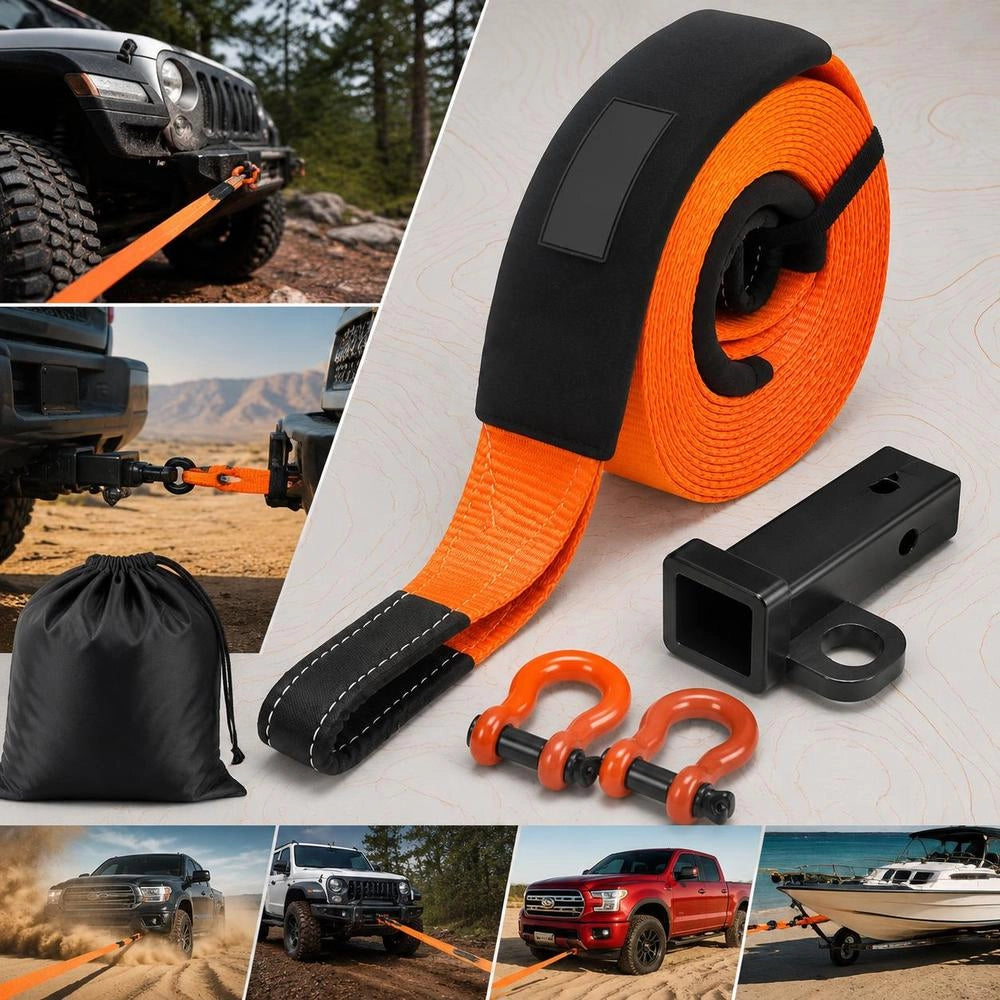Tow Rope For Cars, 16329.31 Kg, 9.1 M X 7.62 Cm, For Emergencies, Heavy-duty