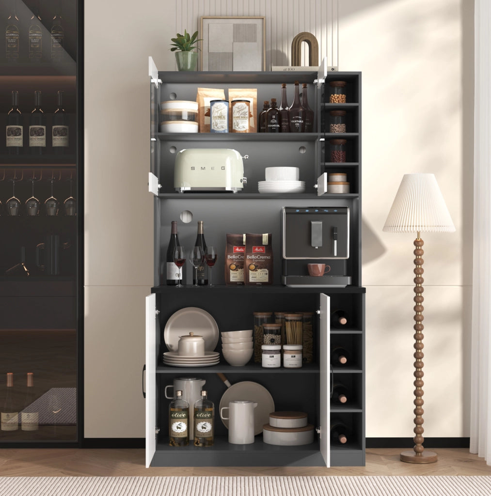 Credenza cucina 100x47x187 cm con illuminazione LED; vetro rinforzato; MDF; grigio bianco