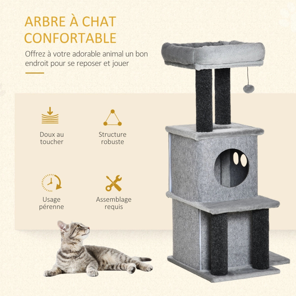 Albero per gatti con piattaforme e nicchie ¨C Zephmum ¨C Grigio 48x48x100 cm