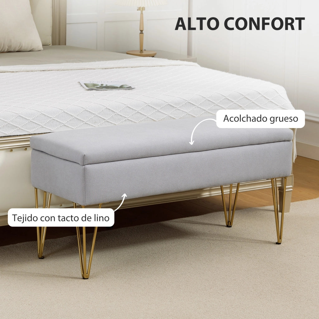 Pouf Piede Letto Imbottito in Tessuto Grigio con Gambe in Acciaio ¨C zephmum ¨C Grigio Chiaro