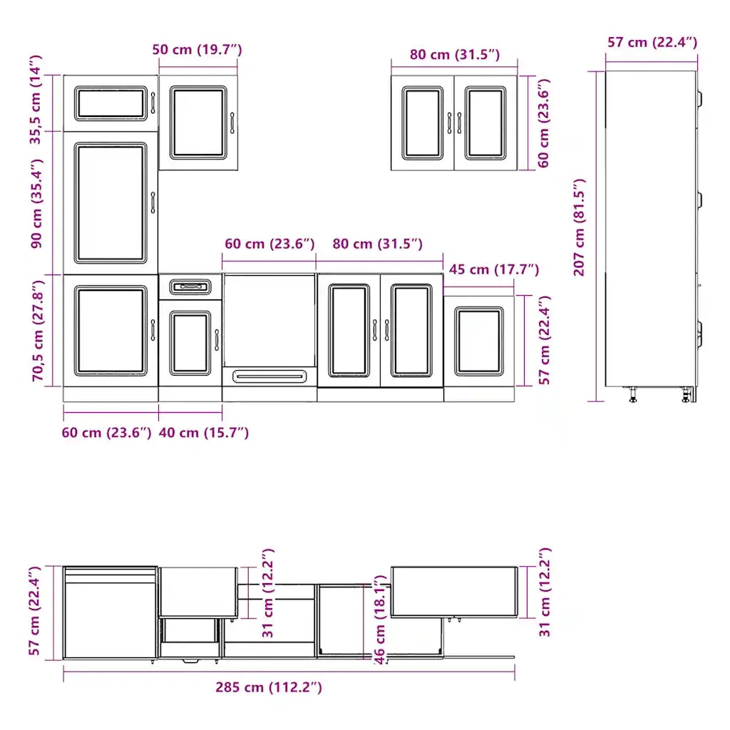 Set Mobili da Cucina 7 pz Kalmar Grigio Cemento in Truciolato 3314765