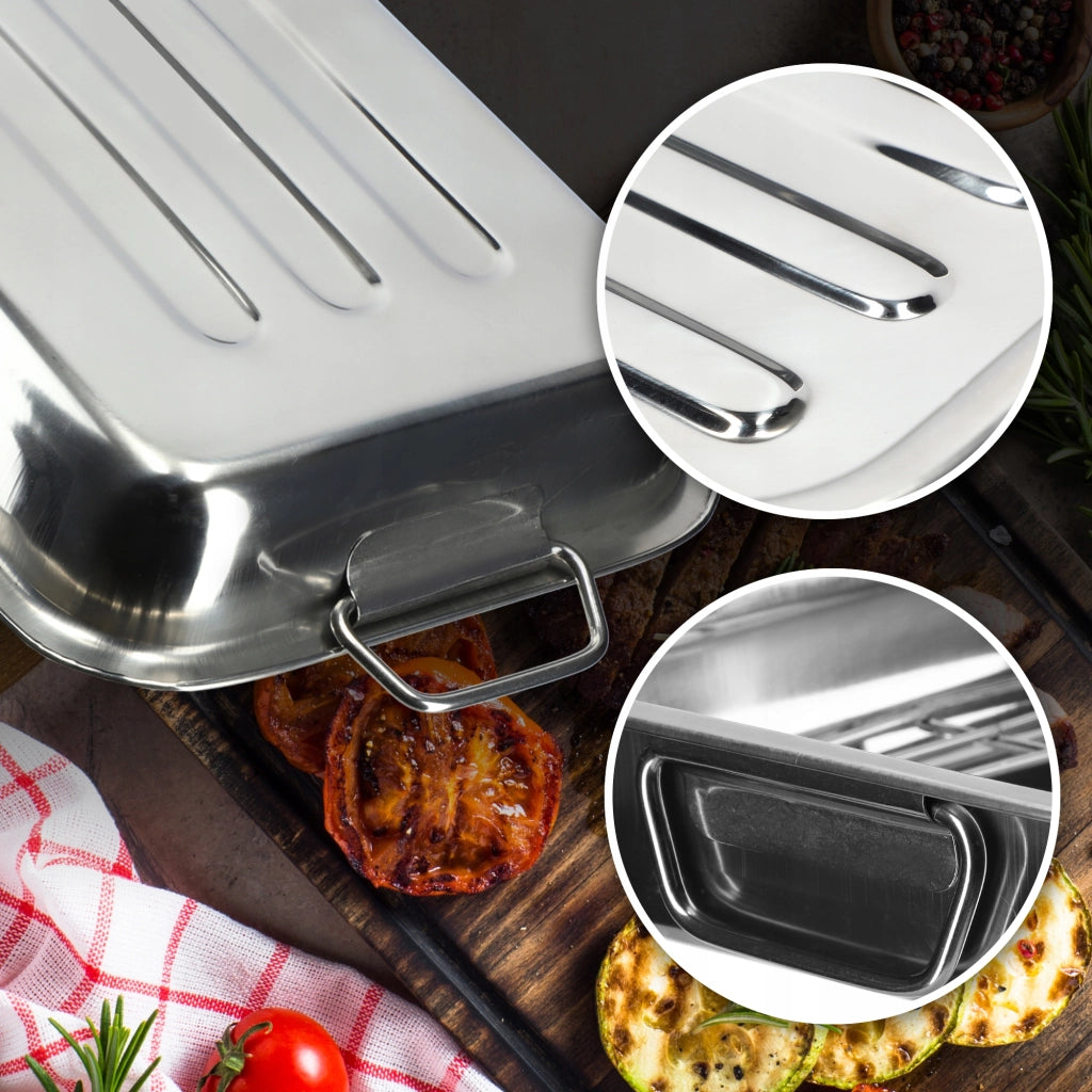 Teglia da forno KADAX con griglia per pollo e pesce, in acciaio, 35 cm