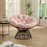 Poltrona Papasan Girevole Rotazione 360 con Cuscino Imbottito Spesso Design Ergonomico in Acciaio Rosa