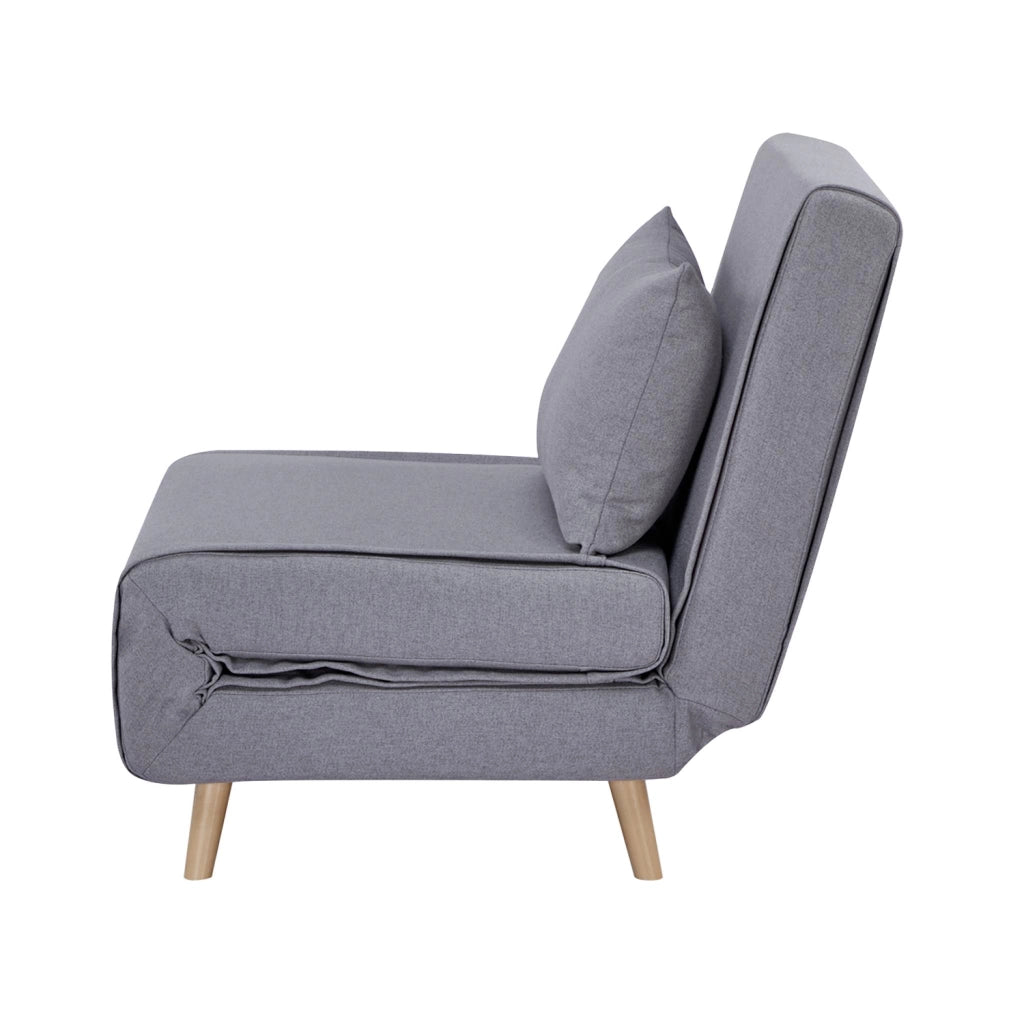 Poltrona letto convertibile tessuto con piedi in legno 1 posto, grigio