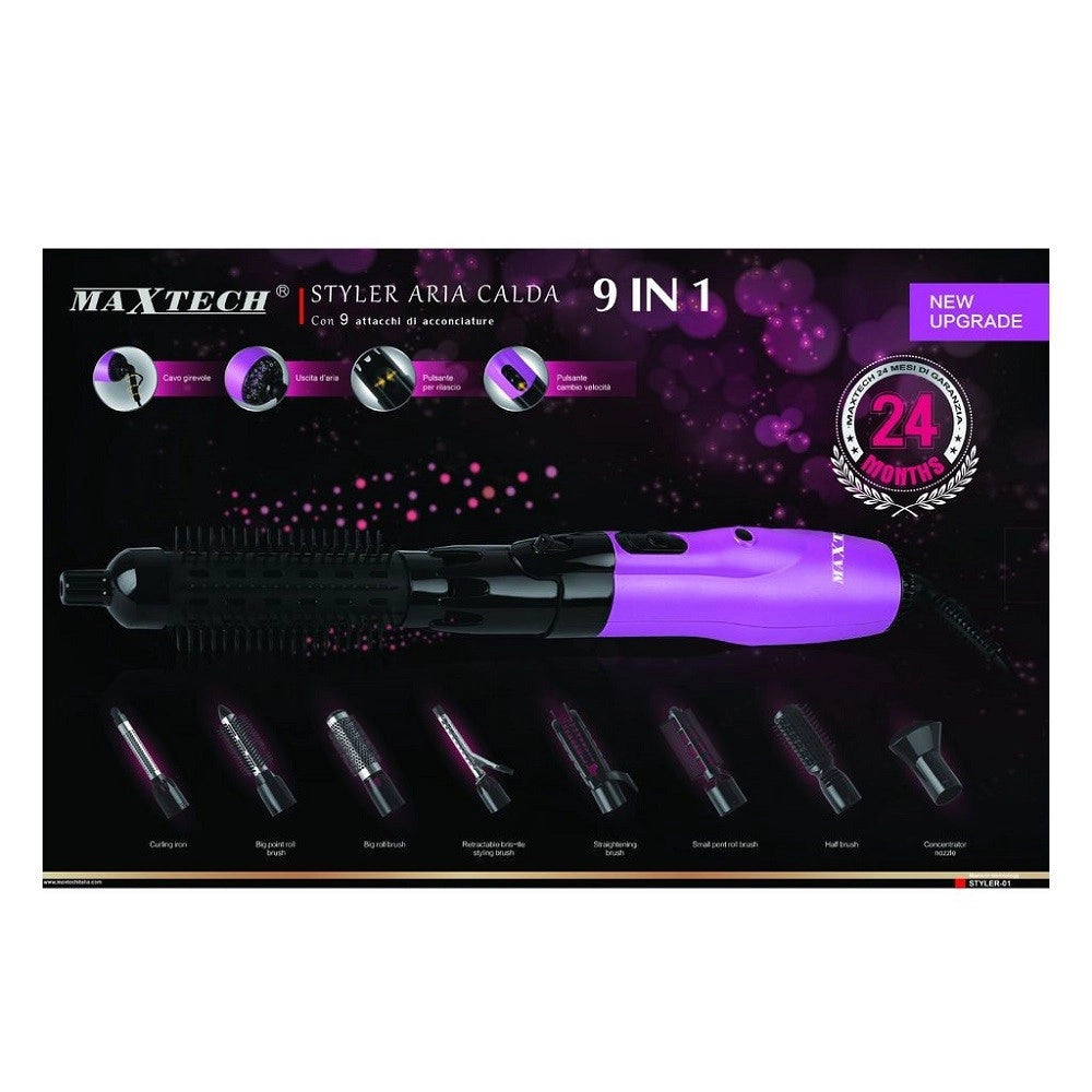 Trade Shop - Piastra Per Capelli 9in1 Spazzola Cavo Girevole Acconciatura Maxtech Styler-01 -