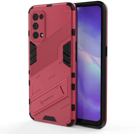 Case per smartphone shockresistente - doppio strato - retroporta PC - cornice TPU - supporte pieghevole - rosso arancione - copricellula