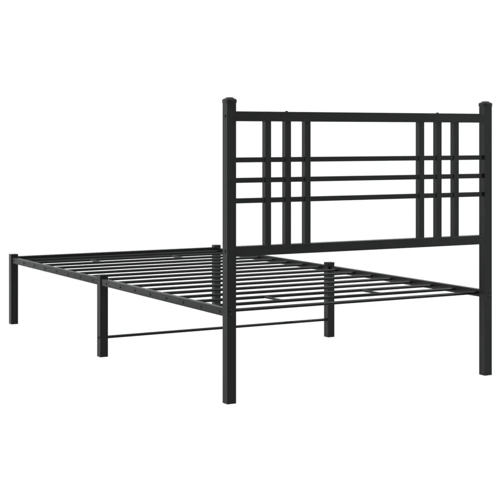 Letto singolo | Letto per adulti | Giroletto con Testiera in Metallo Nero 100x190 cm