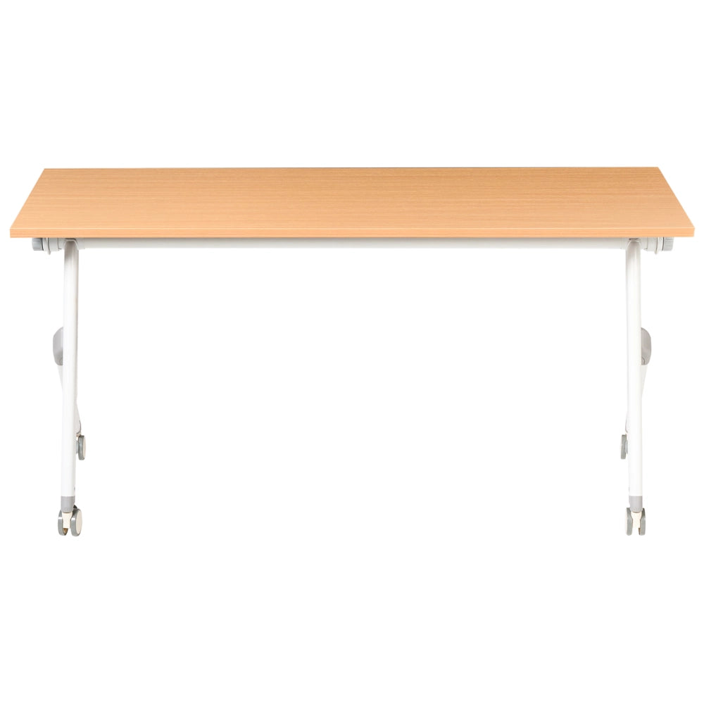 Scrivania da ufficio pieghevole con struttura in metallo marrone e bianco, piano in MFC 160 x 60 cm tavolo pieghevole portatile con rotelle