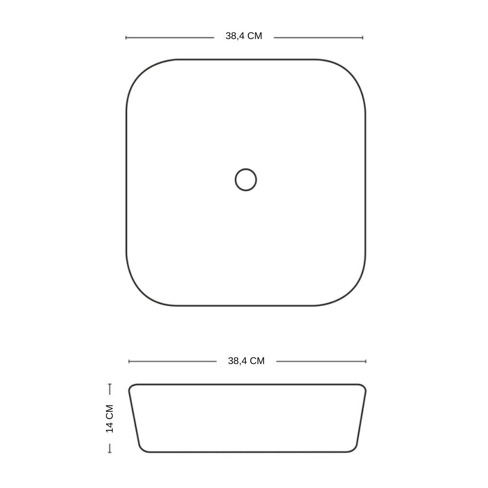 Lavabo d'appoggio ceramica bianco quadrato lavandino bagno dimensioni cm 38,5x38,5x14 *** finitura- opaco, confezione 1