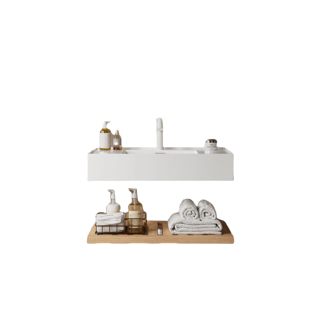 Mobile Bagno Sottolavabo 75 cm ¨C MINIMAL ¨C Bianco, Legno Naturale, Lavabo Acrilico Rettangolare