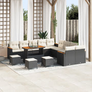Set di Divani da Giardino da 14 Pezzi con Cuscini Nero Polyrattan Acacia
