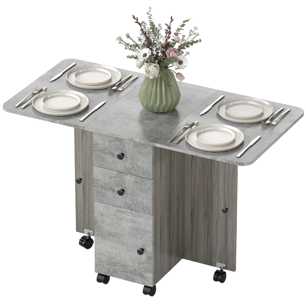 Tavolo Pieghevole con 2 Cassetti ¨C Zephmum ¨C Grigio Legno 120x60x76.5 cm