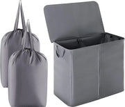 Due Cestelli per Lavatrice - 105L con Coperchio e Sacchi Lavatrice Rimovibili - Grande Cestello a Scomparti per Bagno e Camera da Letto - Grigio