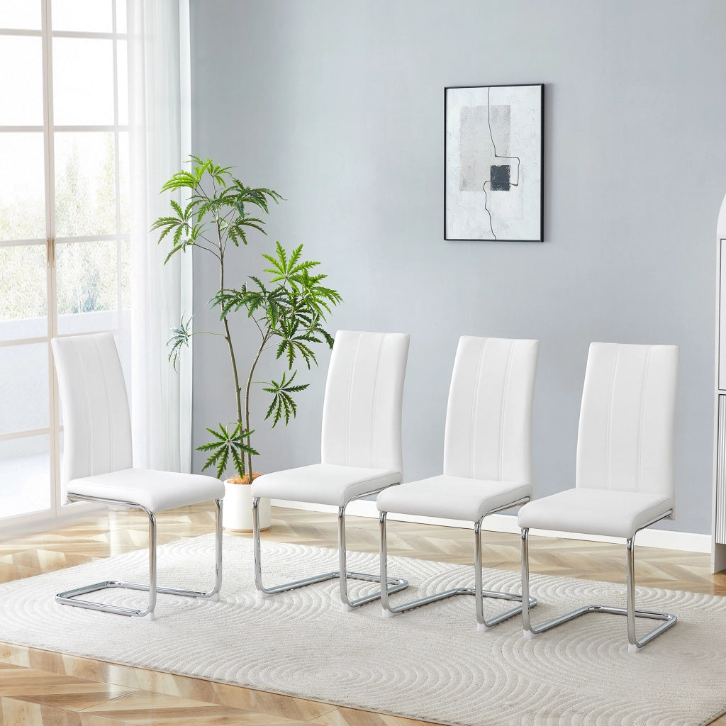 Sedie da Pranzo Imbottite in Ecopelle ¨C MINIMAL ¨C Set 4 Pezzi, Bianche, Gambe in Metallo Cromato