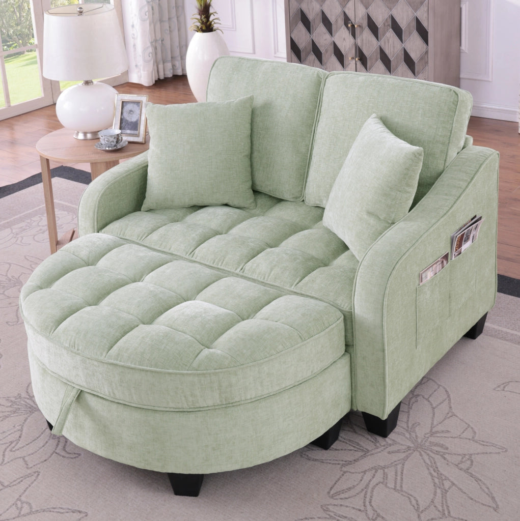 Divano letto 2 in 1 con pouf contenitore; 132x129x93 cm; legno di eucalipto; ciano