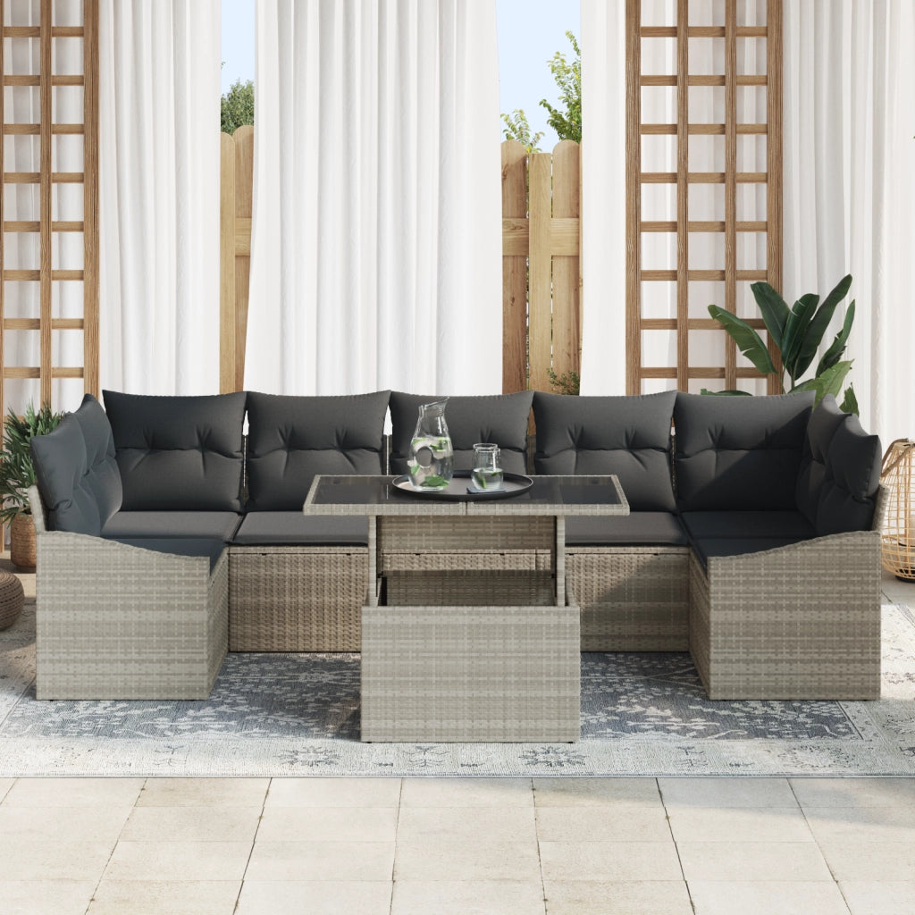 Set Divano da Giardino con Cuscini 8 Pezzi Grigio Chiaro Polyrattan