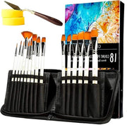 Set di Pennelli Professionale da 18 pezzi con Palette e Spugna - Capelli a Punta Ronde in Nylon - Pennelli Acrilici per Pittura Acrilica Aquarello Olio - Artigianato per Tutti