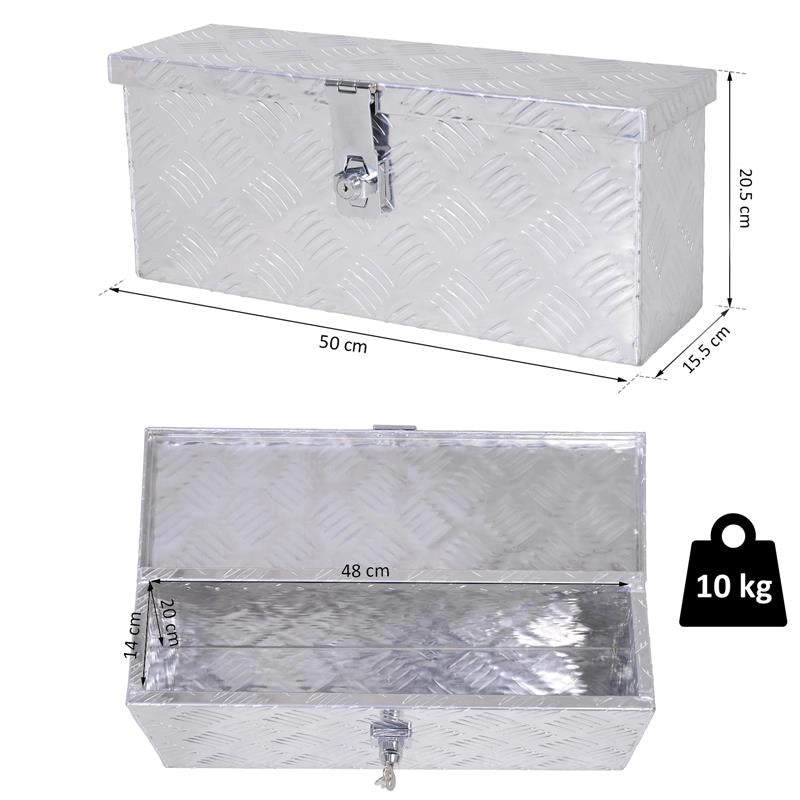 CASSETTA PORTAUTENSILI DA 2 KG CON CHIUSURA A CHIAVE IN LAMIERA DI ALLUMINIO 50X15.5X20.5 CM ARGENTO