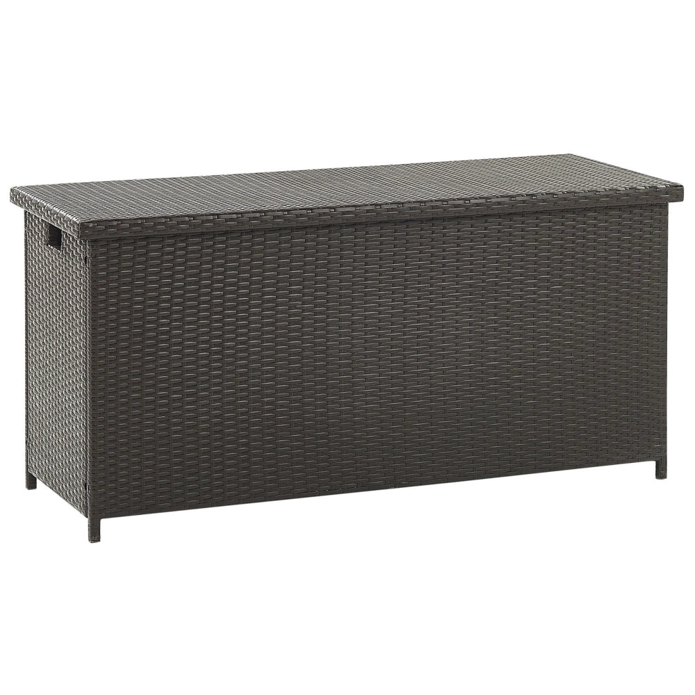 Cesta baule portaoggetti da esterno Marrone finto rattan Cuscino per esterni da giardino Cassapanca 126 x 46 cm