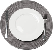 Set di 6 piatti per tavola, cotone, rotondi, piatti per tavola intrecciati, lavabili, grigi, rotondi, lavabili, termoresistenti, per matrimonio, festa, cucina, decorazione, 38 cm