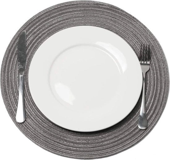 Set di 6 piatti per tavola, cotone, rotondi, piatti per tavola intrecciati, lavabili, grigi, rotondi, lavabili, termoresistenti, per matrimonio, festa, cucina, decorazione, 38 cm