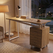 Scrivania 130x55x75 cm con 3 cassetti; struttura stabile in MDF e acciaio; naturale e bianco
