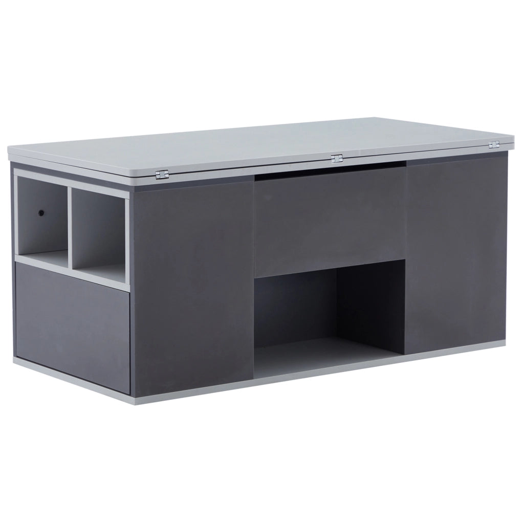Tavolino da salotto sollevabile 100x51x47 cm in truciolare grigio con 2 cassetti