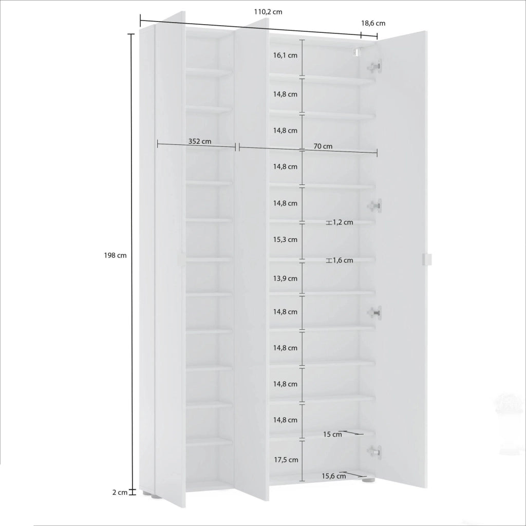 Armadio multiuso grande Enza, Mobile multifunzionale, Mobiletto scarpiera, Guardaroba porta scarpe, Made in Italy, 11x19h200 cm, Bianco lucido