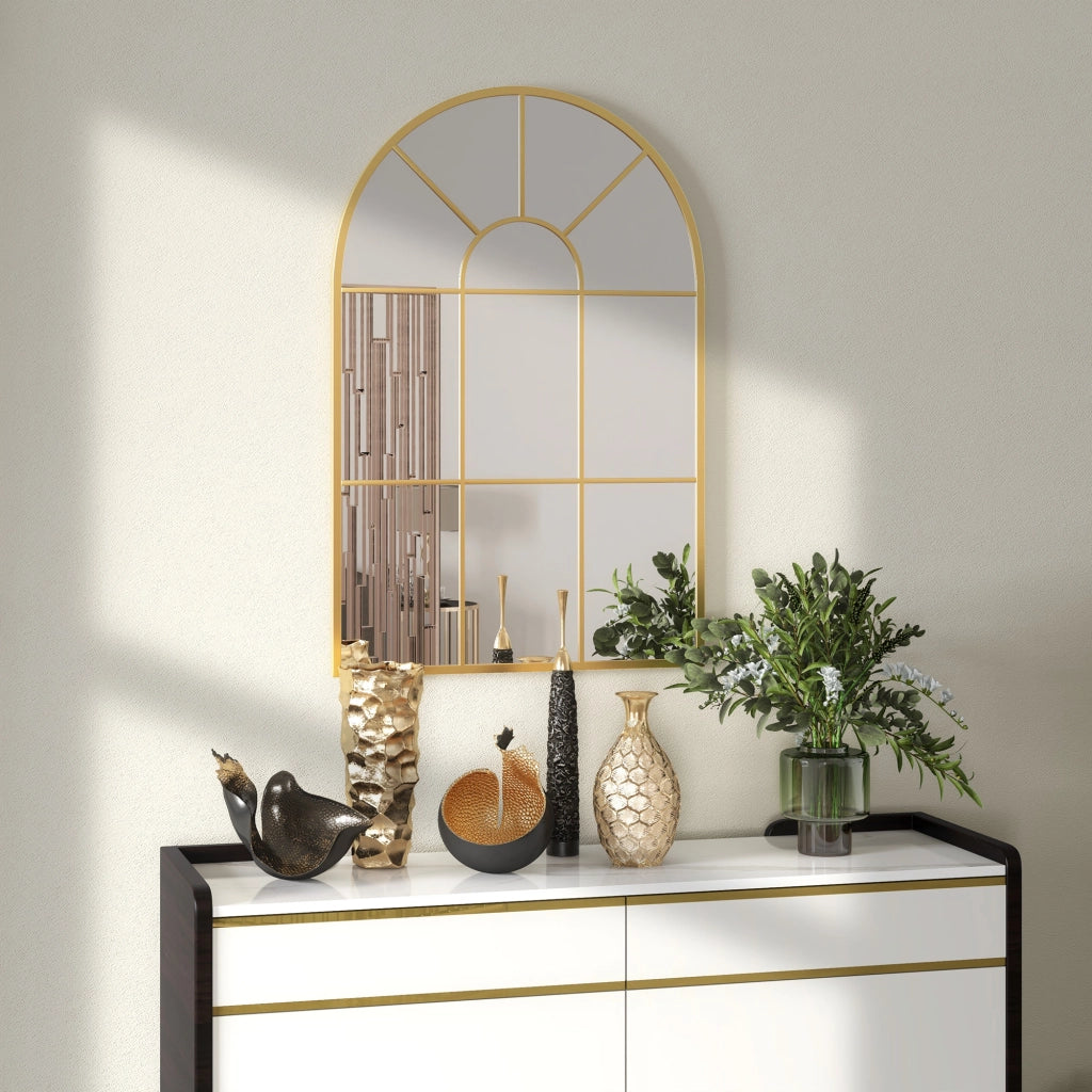 Specchio da parete decorativo 91 x 60 cm con cornice in metallo, finitura oro