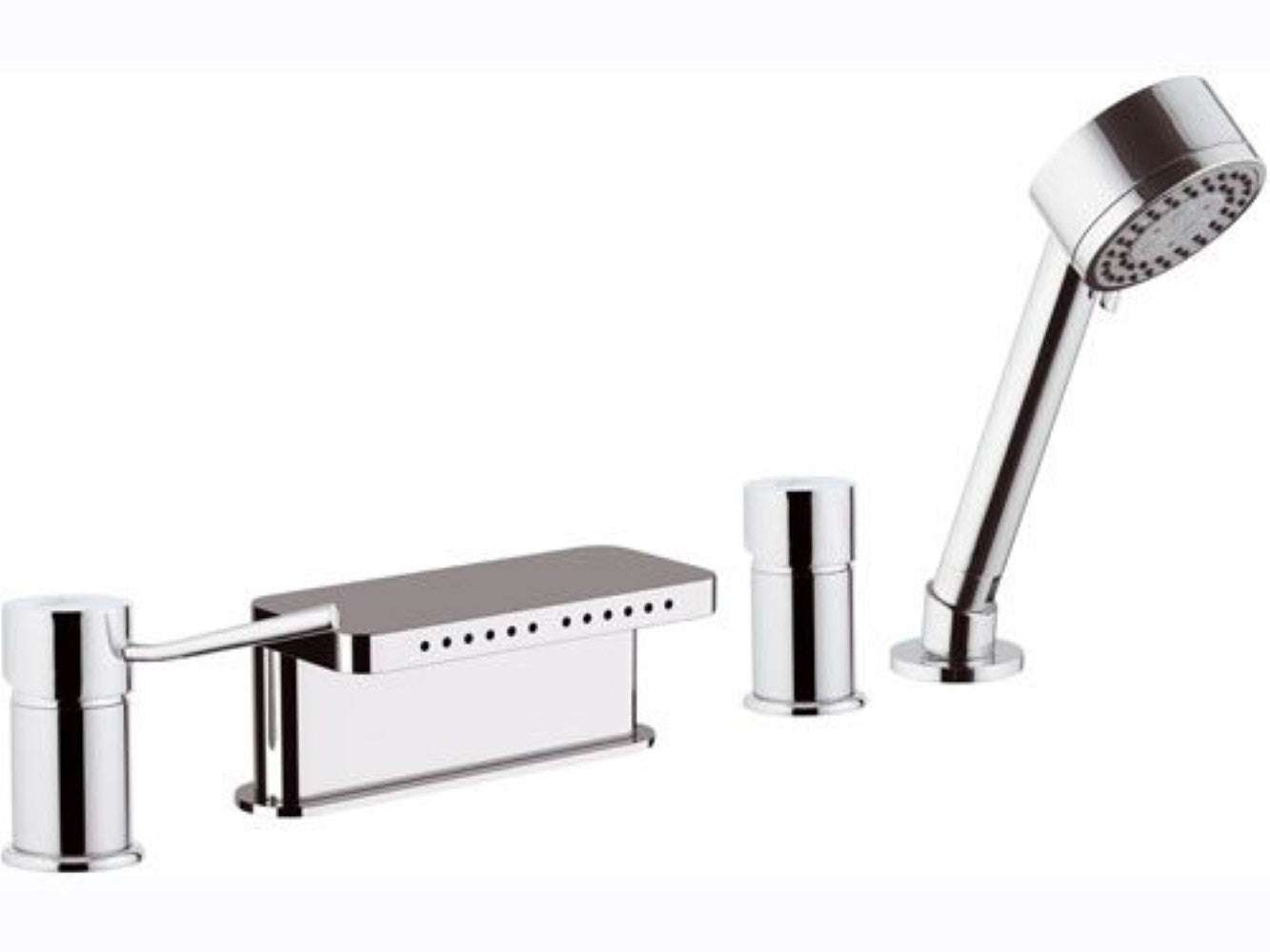 Rubinetto bordo vascacon deviatore, bocca con effetto multigetto e doccetta - serie minimal