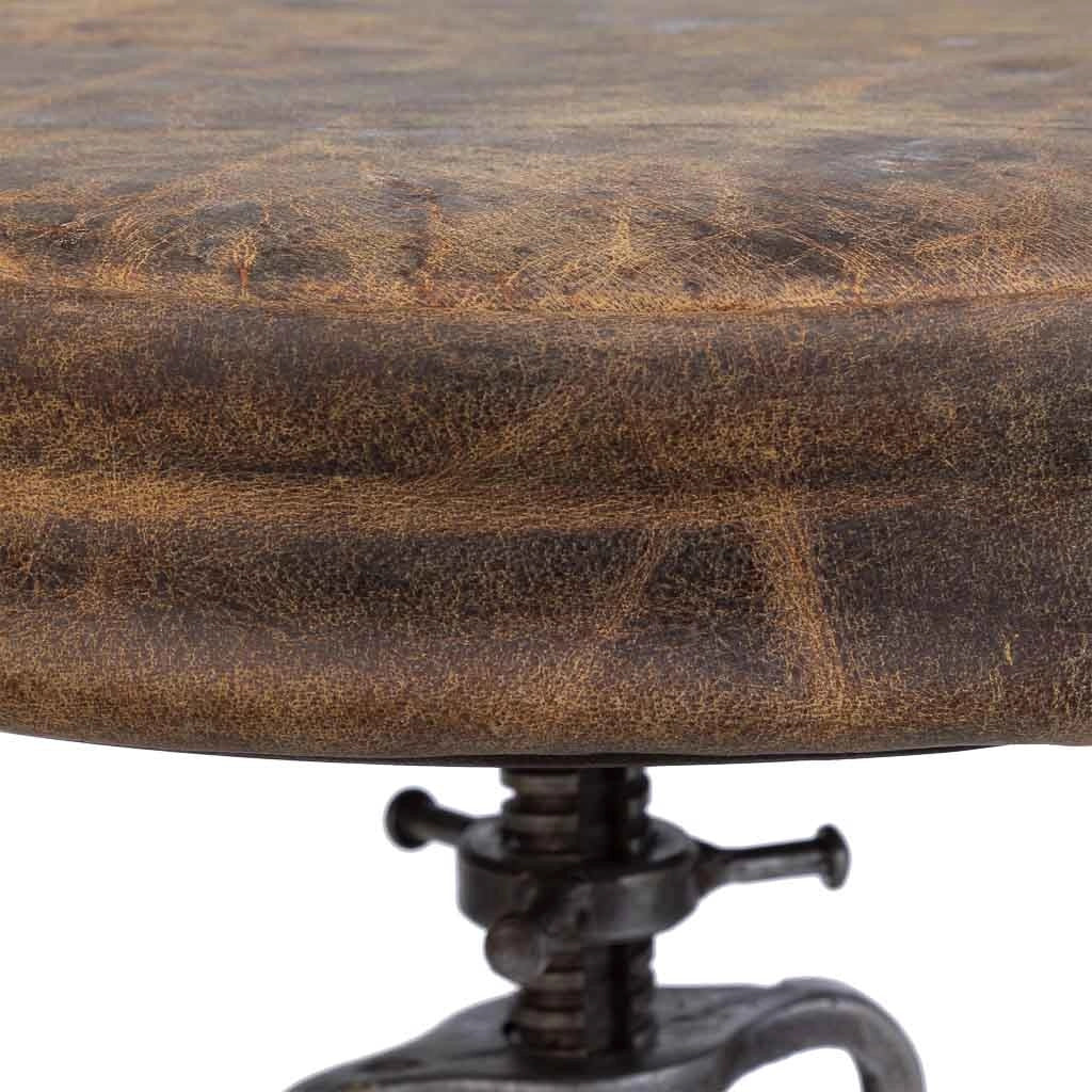 Sgabello in metallo e pelle marrone 32x32x57h