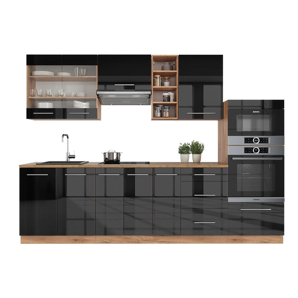 Cucina componibile Fame-Line Antracite lucido/Rovere dorato 280 cm, PL Rovere Vicco