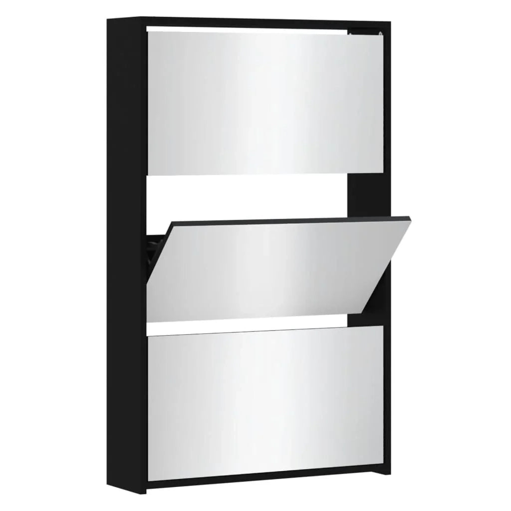 Scarpiera mobiletto portascarpe mobile ingresso/corridoio/soggiorno con specchio 3 ripiani 63 x 17 x 102,5 cm nero 02_0021413