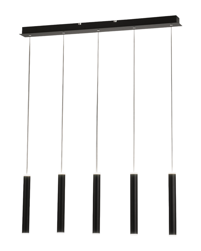 Lampada a sospensione Prado 5 luci Fabas Luce - LED 33 W dimmerabile - Nero opaco Design lineare