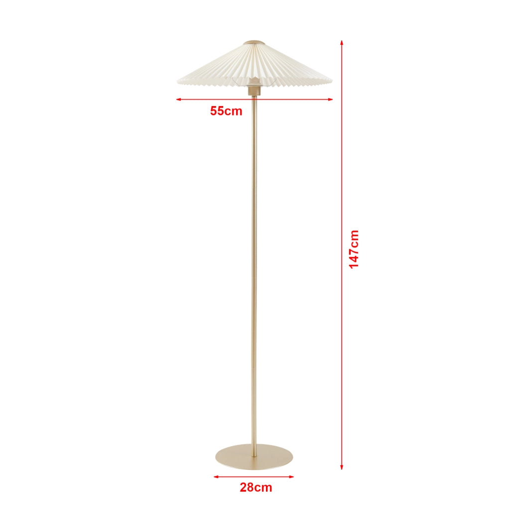 Lampada da Terra Appledore con Stelo Dorato e Paralume a Cono Piatto Pieghettato Bianco lux.pro